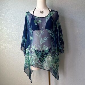 Vintage Coldwater Creek Silk Sheer Floral Coverup Boho Cottagecore Size L